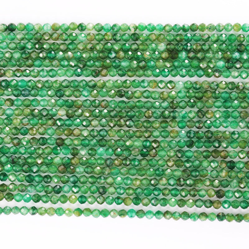 Natural Green Jade, 3mm faceted round gemstone strand, one full strand, about 110 beads , 0.6mm hole