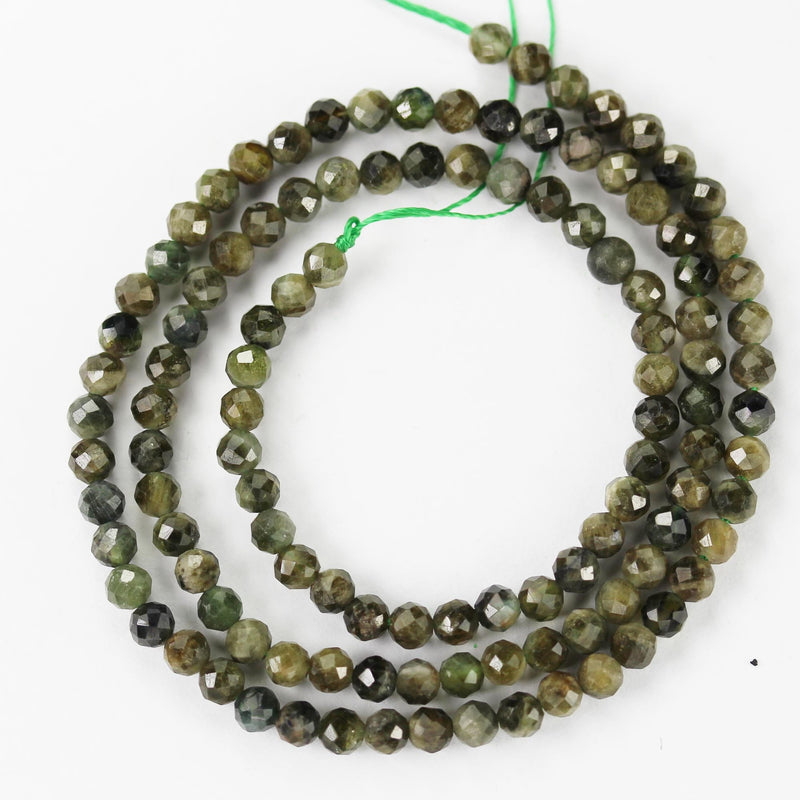 Green Tourmaline, 3mm faceted round gemstone beads,  full strand 16", 0.6mm hole