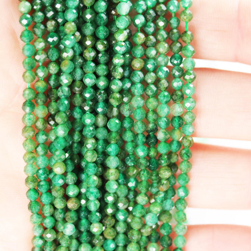 Natural Green Jade, 3mm faceted round gemstone strand, one full strand, about 110 beads , 0.6mm hole