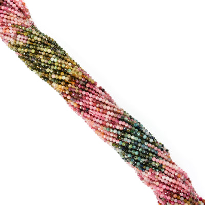 Tourmaline, 3mm Faceted Round Gemstone Beads,  Full Strand Colorful, 16inches, 0.5mm Hole, About  130 Beads