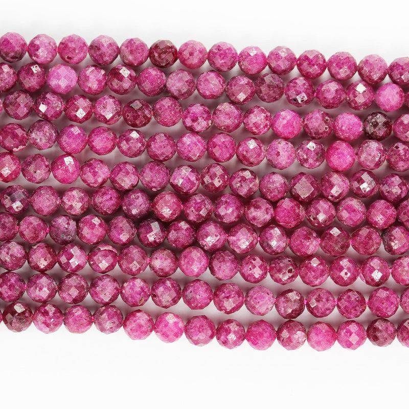 Natural Ruby, 6mm faceted round natural gemstone beads, 15.5 inch , 1mm hole, about 65 beads