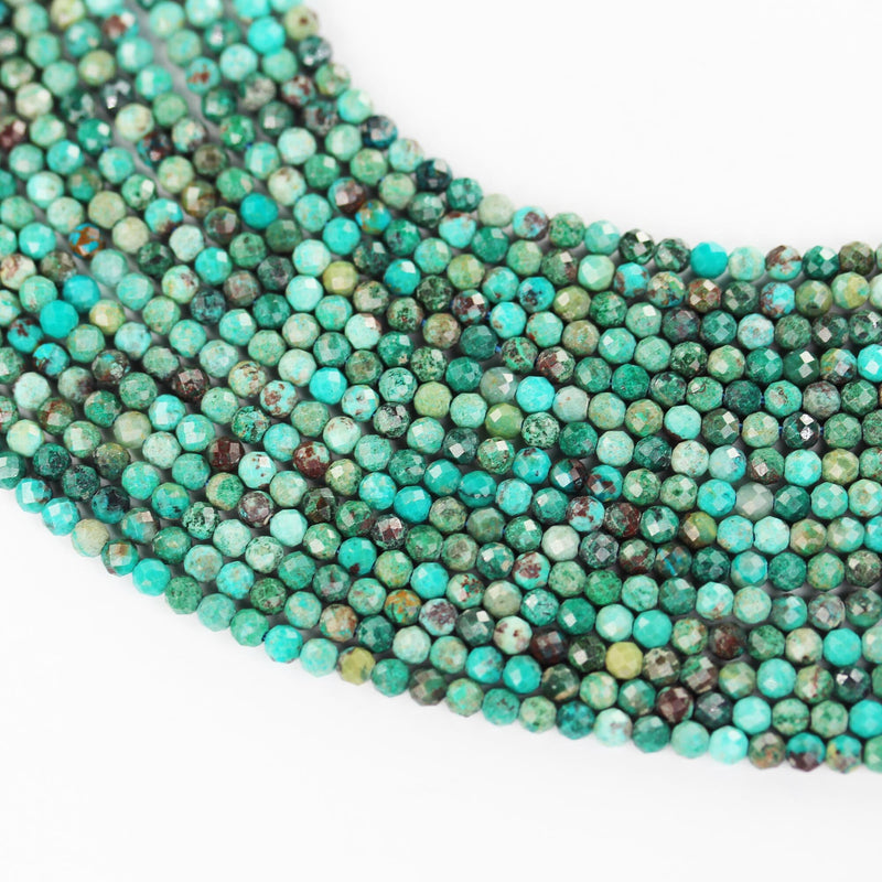 Natural Chrysocolla, 3mm Faceted Round Gemstone Strand, One full strand, 15.5inch, 0.6mm hole