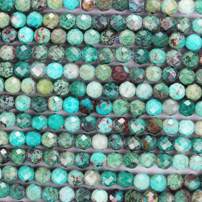 Natural Chrysocolla, 3mm Faceted Round Gemstone Strand, One full strand, 15.5inch, 0.6mm hole