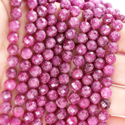 Natural Ruby, 6mm faceted round natural gemstone beads, 15.5 inch , 1mm hole, about 65 beads