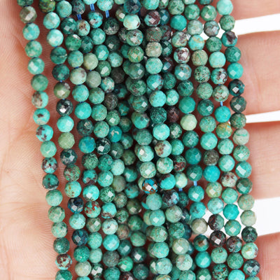 Natural Chrysocolla, 3mm Faceted Round Gemstone Strand, One full strand, 15.5inch, 0.6mm hole