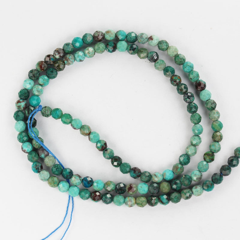 Natural Chrysocolla, 3mm Faceted Round Gemstone Strand, One full strand, 15.5inch, 0.6mm hole