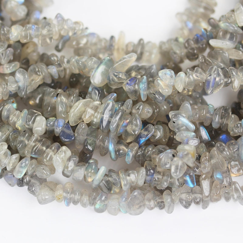 Natural Labradorite,  6-8mm natural gemstone chips, one full strand hole 1mm, 16"