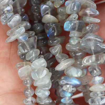 Natural Labradorite,  6-8mm natural gemstone chips, one full strand hole 1mm, 16"