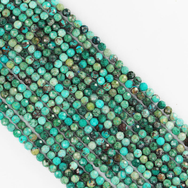 Natural Chrysocolla, 3mm Faceted Round Gemstone Strand, One full strand, 15.5inch, 0.6mm hole