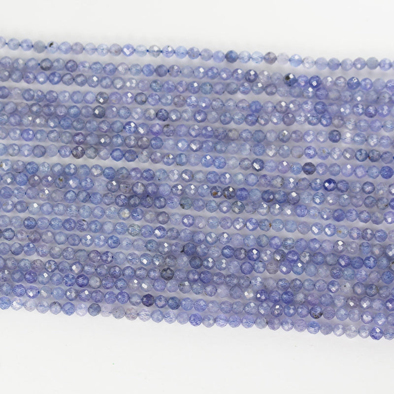 Natural Tanzanite, 2.5 mm faceted round gemstone strand, 15.5inch , about 130 beads , 0.6mm hole