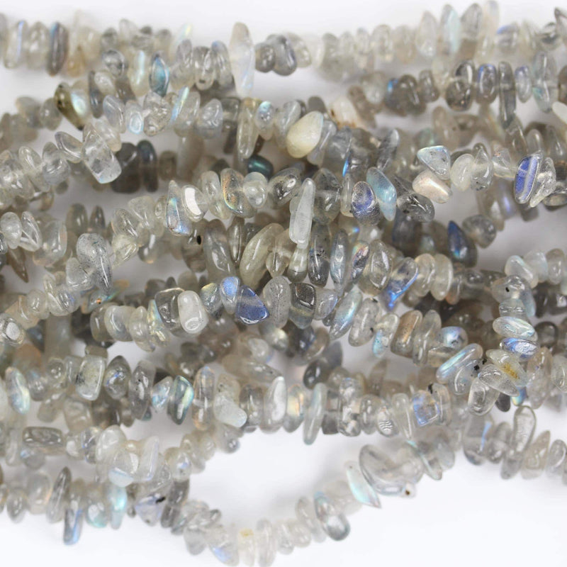 Natural Labradorite,  6-8mm natural gemstone chips, one full strand hole 1mm, 16"