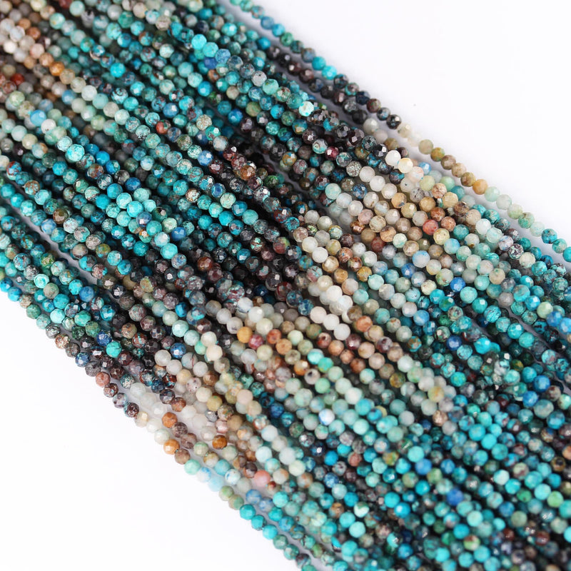 Natural Turquoise, 2.5mm Faceted Round  Gemstone Strand, 15.5inch, 0.5mm hole , Blue & Brown colors