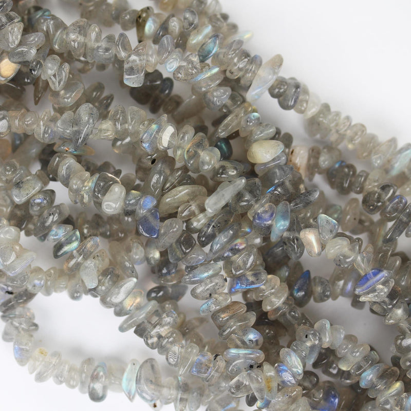 Natural Labradorite,  6-8mm natural gemstone chips, one full strand hole 1mm, 16"