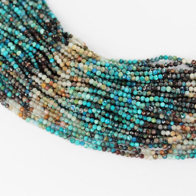 Natural Turquoise, 2.5mm Faceted Round  Gemstone Strand, 15.5inch, 0.5mm hole , Blue & Brown colors