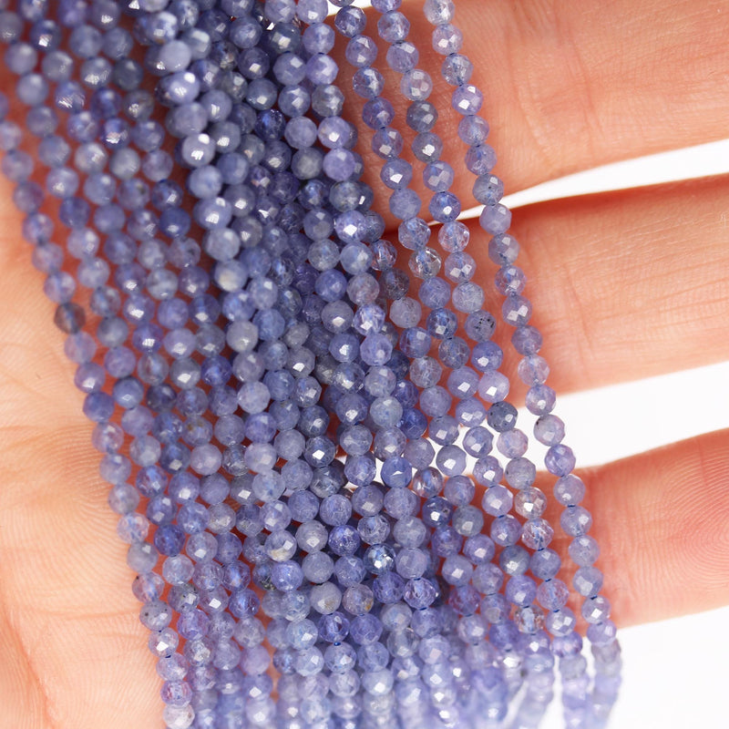 Natural Tanzanite, 2.5 mm faceted round gemstone strand, 15.5inch , about 130 beads , 0.6mm hole