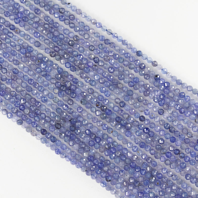 Natural Tanzanite, 2.5 mm faceted round gemstone strand, 15.5inch , about 130 beads , 0.6mm hole