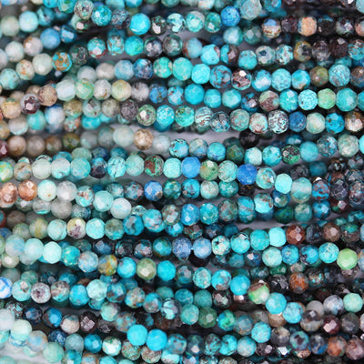 Natural Turquoise, 2.5mm Faceted Round  Gemstone Strand, 15.5inch, 0.5mm hole , Blue & Brown colors