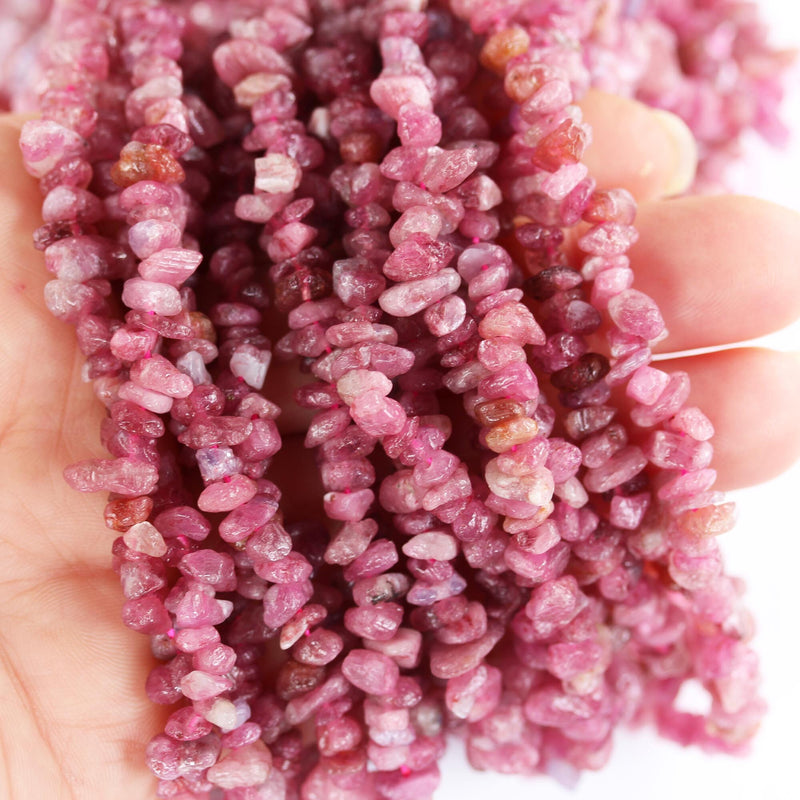 Pink tourmaline , 4-6mm nugget , one full strand natural nugget chip shape gemstone beads, 16", 0.6mm hole