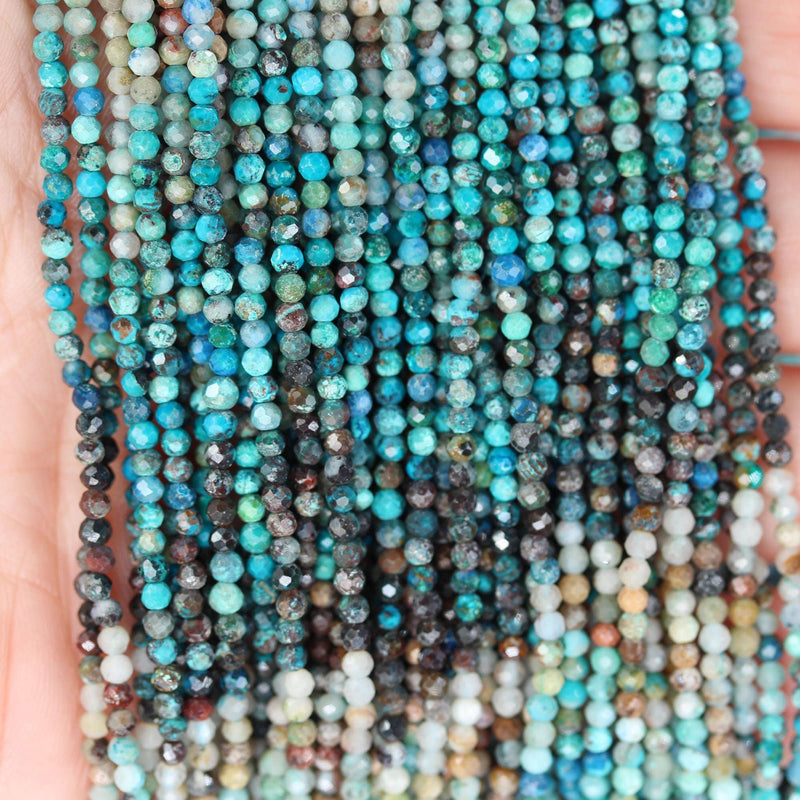 Natural Turquoise, 2.5mm Faceted Round  Gemstone Strand, 15.5inch, 0.5mm hole , Blue & Brown colors