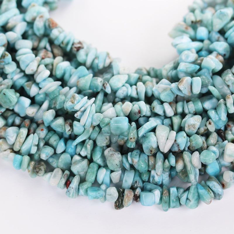 Natural Larimar, 6-8mm natural nugget shape gemstone chips, one full strand , 16 inch , 1mm hole