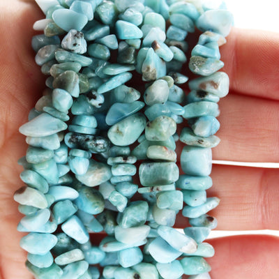 Natural Larimar, 6-8mm natural nugget shape gemstone chips, one full strand , 16 inch , 1mm hole