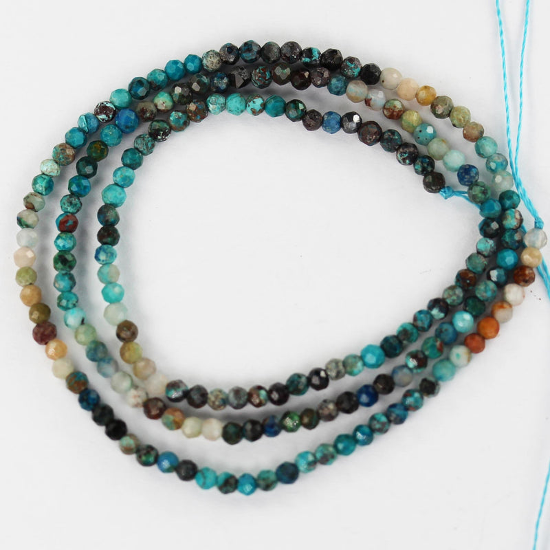 Natural Turquoise, 2.5mm Faceted Round  Gemstone Strand, 15.5inch, 0.5mm hole , Blue & Brown colors