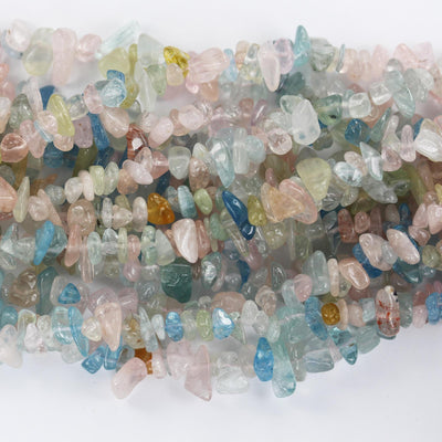 Beryl Mix: Aquamarine, Heliodor and Morganite, 6*8mm nugget shape mixed gemstone chips, one full strand  hole 1mm, 16"