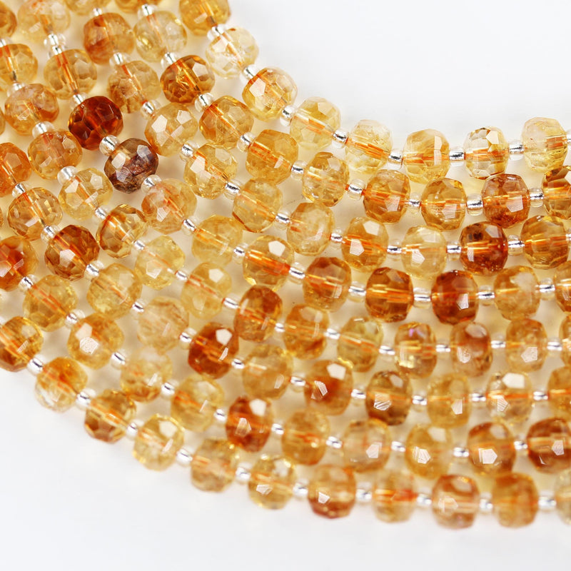 Natural Citrine, 6*8mm faceted rondelle gemstone strand, 7.5 inch , about 25 beads, hole 1mm