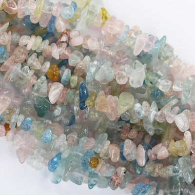 Beryl Mix: Aquamarine, Heliodor and Morganite, 6*8mm nugget shape mixed gemstone chips, one full strand  hole 1mm, 16"