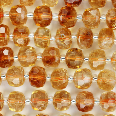 Natural Citrine, 6*8mm faceted rondelle gemstone strand, 7.5 inch , about 25 beads, hole 1mm