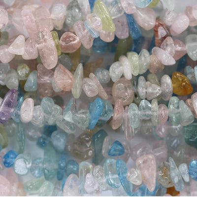 Beryl Mix: Aquamarine, Heliodor and Morganite, 6*8mm nugget shape mixed gemstone chips, one full strand  hole 1mm, 16"