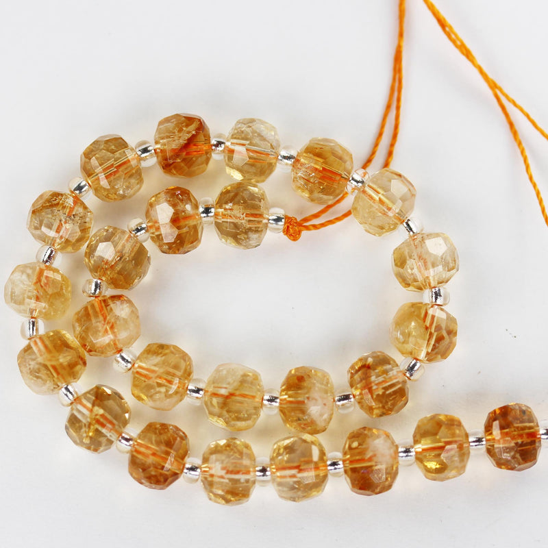 Natural Citrine, 6*8mm faceted rondelle gemstone strand, 7.5 inch , about 25 beads, hole 1mm