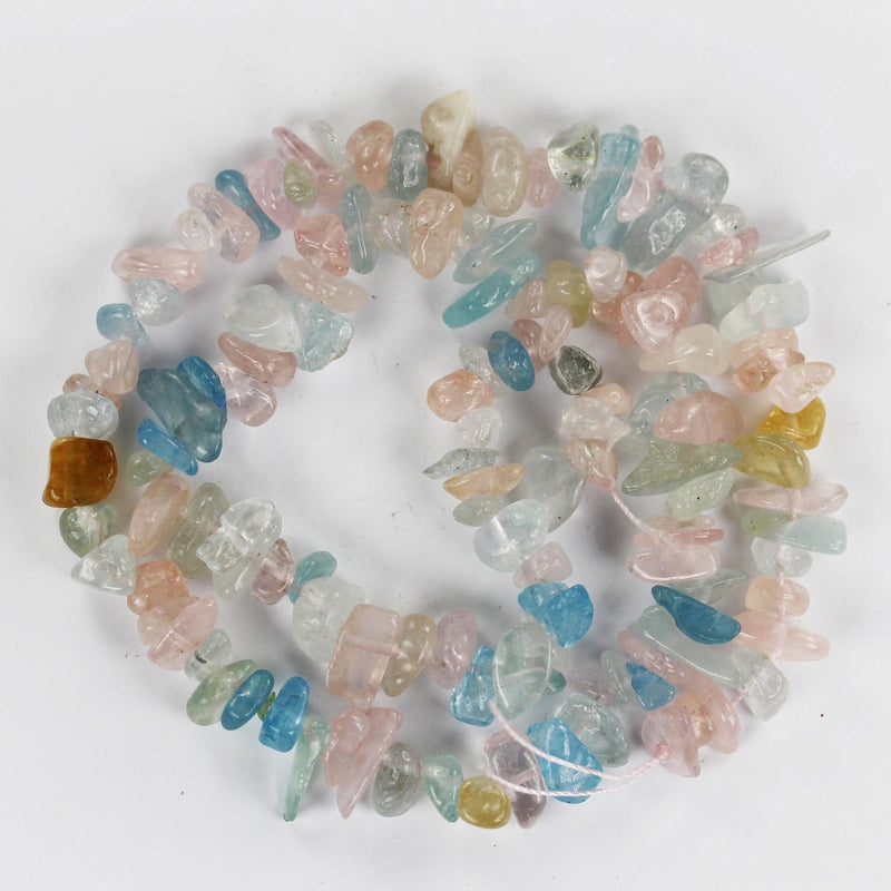 Beryl Mix: Aquamarine, Heliodor and Morganite, 6*8mm nugget shape mixed gemstone chips, one full strand  hole 1mm, 16"