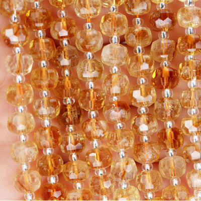 Natural Citrine, 6*8mm faceted rondelle gemstone strand, 7.5 inch , about 25 beads, hole 1mm