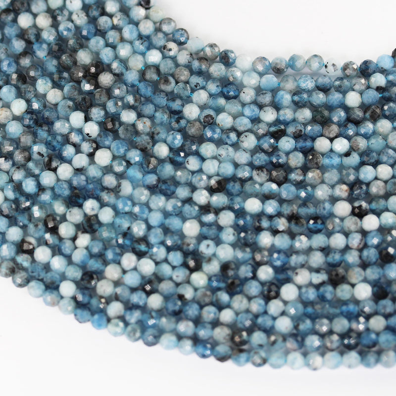 Natural Aquamarine, 4mm faceted round natural  gemstone beads, 15.5", 0.6mm hole, about 90 beads