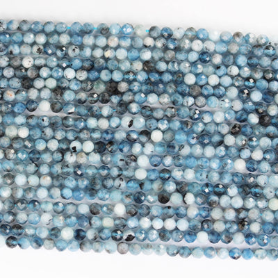 Natural Aquamarine, 4mm faceted round natural  gemstone beads, 15.5", 0.6mm hole, about 90 beads