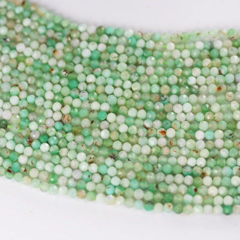 Natural Australia Chrysoprase, 3mm faceted round gemstone beads, 15.5", about 100 beads, 0.6mm hole