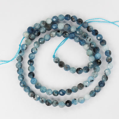 Natural Aquamarine, 4mm faceted round natural  gemstone beads, 15.5", 0.6mm hole, about 90 beads