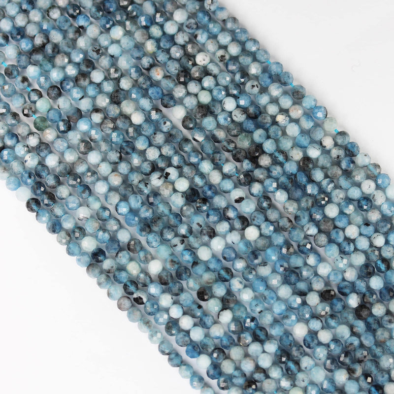 Natural Aquamarine, 4mm faceted round natural  gemstone beads, 15.5", 0.6mm hole, about 90 beads