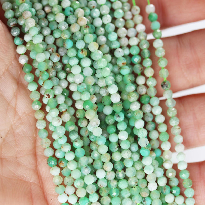 Natural Australia Chrysoprase, 3mm faceted round gemstone beads, 15.5", about 100 beads, 0.6mm hole