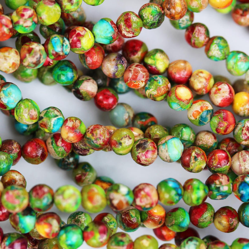 Multicolored impression jasper, 4mm round blue jasper gemstone, one full strand beads, 16inch, about 90 beads, 1mm hole