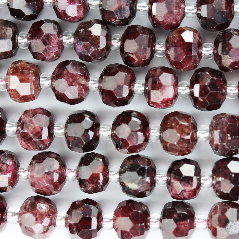 Natural Faceted Garnet, 6*8mm faceted rondelle gemstone strand, 7.5 inch , about 23 beads, hole 1mm