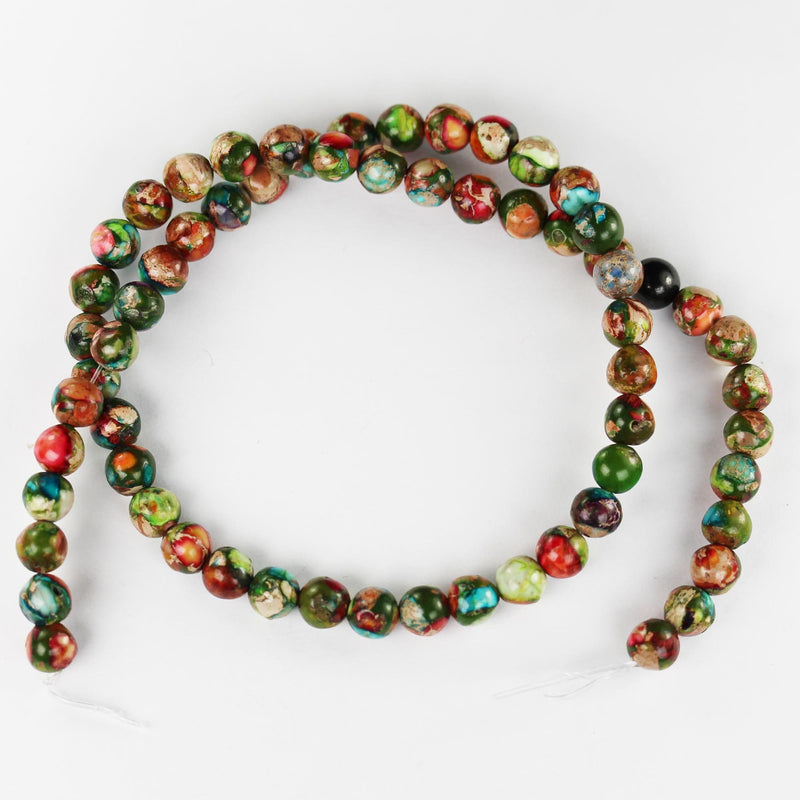 Multicolored Impression Jasper, 6mm round jasper gemstone, one full strand beads, 16inch, about 60 beads, 1mm hole