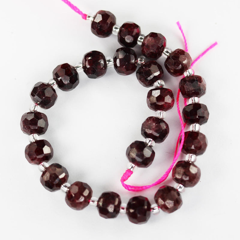 Natural Faceted Garnet, 6*8mm faceted rondelle gemstone strand, 7.5 inch , about 23 beads, hole 1mm