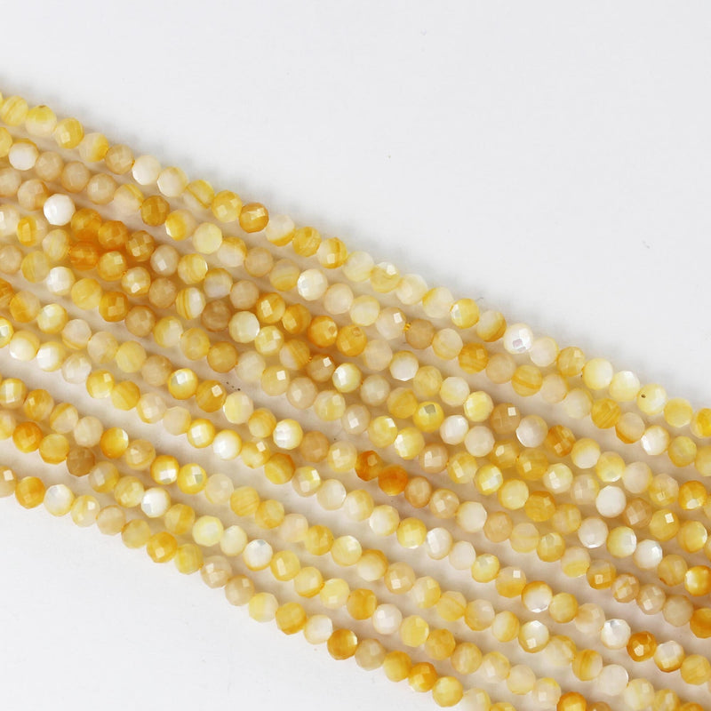 Natural Yellow Shell, 3mm faceted round shape gemstone beads, 15.5 inch , 0.8mm hole, about 120beads