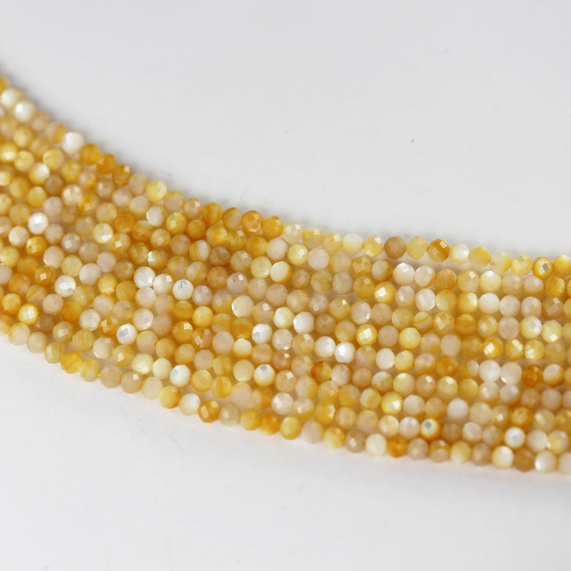 Natural Yellow Shell, 3mm faceted round shape gemstone beads, 15.5 inch , 0.8mm hole, about 120beads