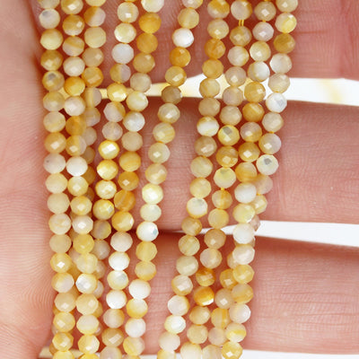 Natural Yellow Shell, 3mm faceted round shape gemstone beads, 15.5 inch , 0.8mm hole, about 120beads