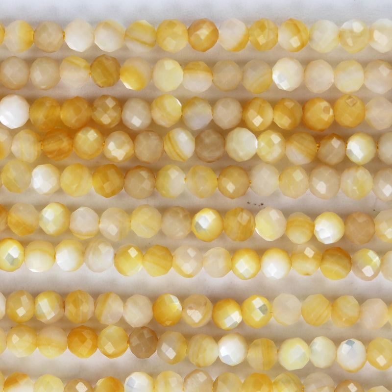 Natural Yellow Shell, 3mm faceted round shape gemstone beads, 15.5 inch , 0.8mm hole, about 120beads