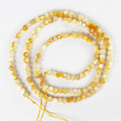 Natural Yellow Shell, 3mm faceted round shape gemstone beads, 15.5 inch , 0.8mm hole, about 120beads