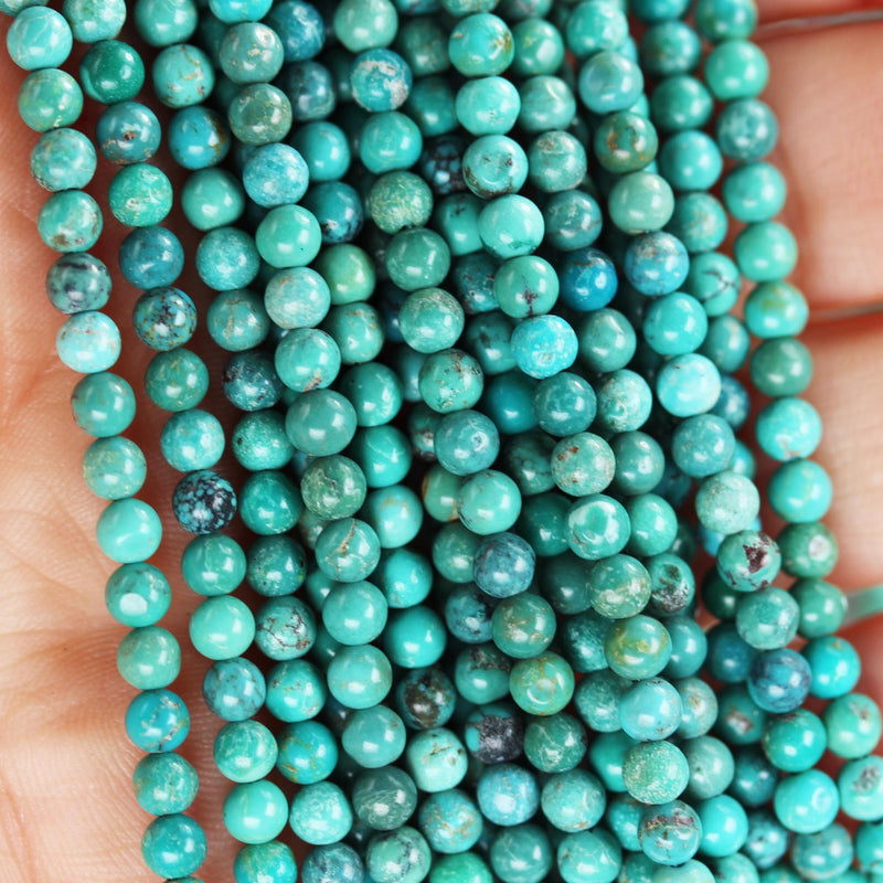 Natural turquoise, 3mm round  gemstone strand, 15.5inch, 0.6mm hole , Blue/Green/brown color